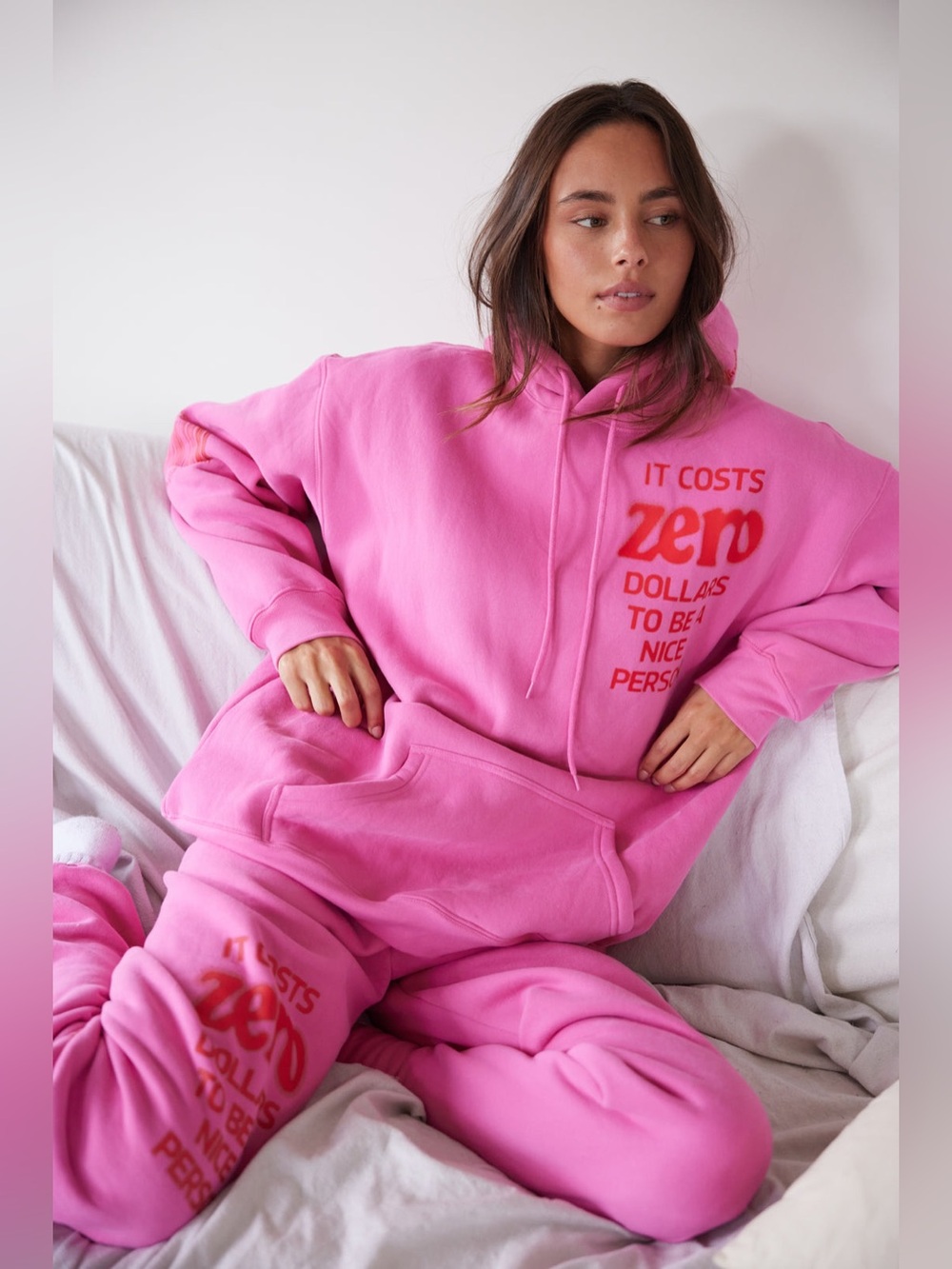 The Mayfair Group It Costs Zero Dollars To Be A Nice Person Pink Hoodie
